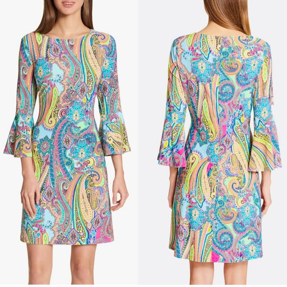 Tommy Hilfiger Jersey Bell Sleeve Dress Jaipur Paisley Size 4